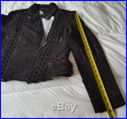 Bagatelle Studded Real Suede Leather Western Moto Biker lace-up Jacket Size M
