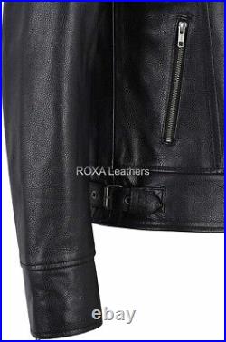 Basic Men Genuine Cowhide Real Leather Jacket Motorcycle Cow Outwear Black Coat