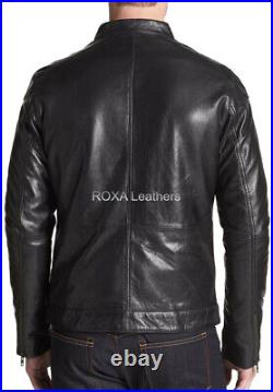 Basic Men's Genuine Cowhide Real Leather Jacket Motorcycle Biker Black Cow Coat