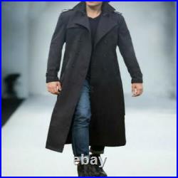 Belted Men's Trench Coat Duster Jacket Super Long Western Style Runway Overcoat