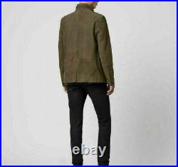 Best Selling Men's Green Suede 100% Soft Sheepskin Classic Stylish Coat Jacket