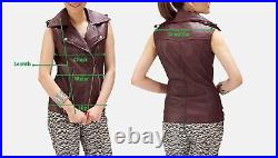 Black Jacket Western Button Vest Coat Lambskin Leather Classic Women Waistcoat