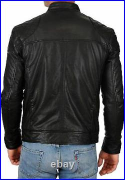 Black Leather Jacket Men's Pure Authentic Lambskin Biker Soft Western Party Coat