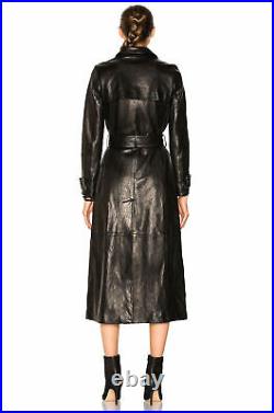 Black Leather Trench Coat For Women's Genuine Soft Lambskin Long Overcoat Jacket