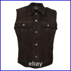 Black Suede Stylish Western Vest Coat Real Lambskin Leather Men Waistcoat Jacket