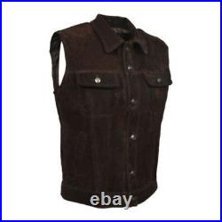 Black Suede Stylish Western Vest Coat Real Lambskin Leather Men Waistcoat Jacket