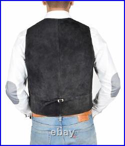 Black Western Vest Coat Men Suede Real Lambskin Leather Jacket Stylish Waistcoat