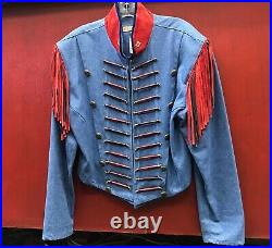 Blue & Red Double D Ranch Wear Womans Western Jacket Coat with Fringe Sz L