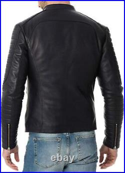 Brand New Men's Lambskin Real Leather Jacket Motorcycle Biker Black Western Coat