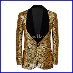 British Men Blazer Tuxedo Coat Short Jacket Party Dress Nightclub Floral Printed