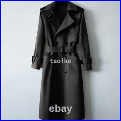 British Men Double Breasted Over Knee Length Long Trench Coat Spring Overcoat XL
