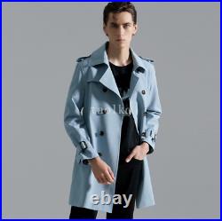 British Spring Double Breasted Mid Long Trench Coat Lapel Collar Men Overcoat XL
