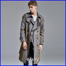 British Style Double Breasted Mid Long Trench Coat Lapel Collar Men Overcoat 6XL