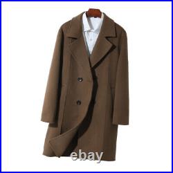 British Style Men's Double Breasted Mid Long Trench Coat Woolen Jacket Overcoats