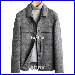 British Style Mens Wool Blend Short Coat Jacket Lapel Collar Outwears Pocket 3XL