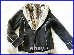 British nubuck sheepskin coat genuine shearling jacket authentic leather fur S/M