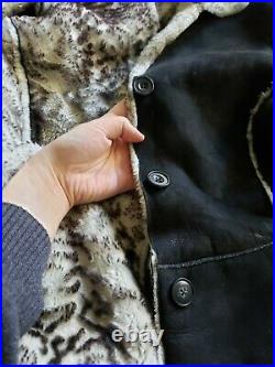 British nubuck sheepskin coat genuine shearling jacket authentic leather fur S/M