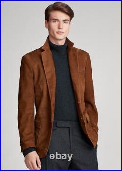 Brown Leather Blazer Men Pure Suede Coat Jacket 3 Button Brown Leather Blazer Men Pure Suede Coat Jacket 3 Button