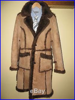 Brown Rancher Western Marlboro Man Sheepskin Shearling Leather Jacket Coat Sz 38
