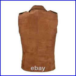 Brown Suede Real Lambskin Leather Men Waistcoat Stylish Western Vest Coat Jacket