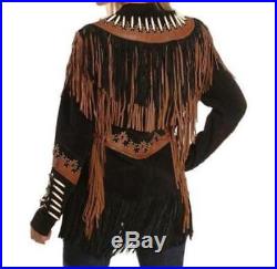 Brown Women Best Style Western 100% Real Genuine Suede Leather Jacket, Fringes