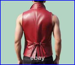 Burgundy Original Waistcoat Button Western Vest Coat Jacket Leather Lambskin Men