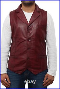 Burgundy Orignal Waistcoat Button Western Vest Coat Jacket Leather Lambskin Men
