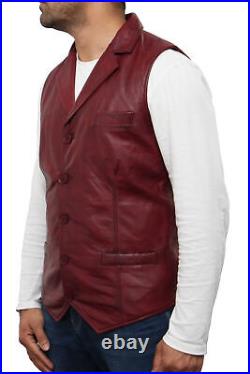 Burgundy Orignal Waistcoat Button Western Vest Coat Jacket Leather Lambskin Men