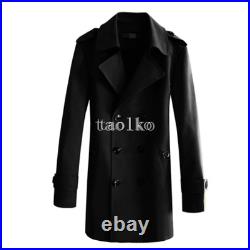 Business Double Breasted Lapel Collar Mid Long Trench Coat Outwears Mens Jackets