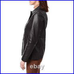 Button Front Genuine Leather Barn Jacket Coat For Womens