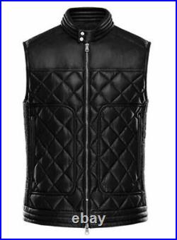 Button Waistcoat Party Men Black 100% Lambskin Leather Vest Coat Jacket Western Button Waistcoat Party Men Black 100% Lambskin Leather Vest Coat Jacket Western