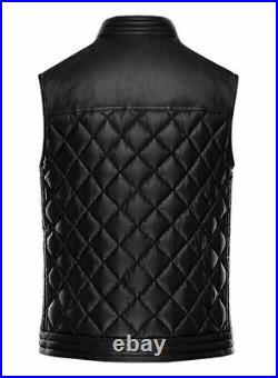 Button Waistcoat Party Men Black 100% Lambskin Leather Vest Coat Jacket Western Button Waistcoat Party Men Black 100% Lambskin Leather Vest Coat Jacket Western