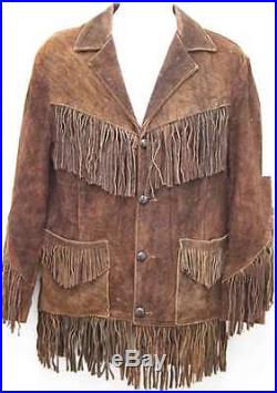 CFD Men Brown Traditional Western Leather Jacket coat With Fringe Bone 3