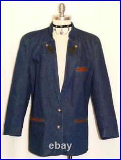 COTTON German Coat Jacket BLUE Women Summer Western Bavarian Blazer B43 12 M