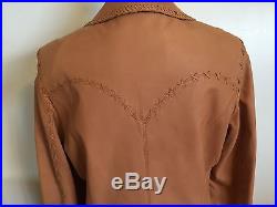 CRIPPLE CREEK Leather Jacket Coat Stitching Western MEDIUM Womens Soft Camel