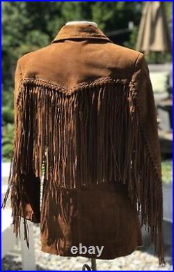CRIPPLE CREEK WESTERN RUSTt SUEDE Fringe Coat Jacket Fully Lined SZ M BOHO CHIC
