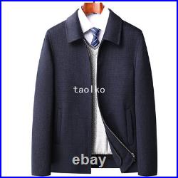 Casual Spring Fall Jacket Mens Wool Blend Short Coat Lapel Collar Zipper Outwear