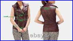 Classic Brown Waistcoat Western Vest Button Jacket Women Lambskin Leather Coat