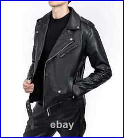 Classic Man Genuine Leather Coat Cowhide Moto Jacket Biker Casual Bomber Coat