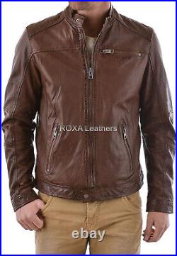 Classic Men's Brown Genuine NAPA Real Leather Jacket Western Style Zip Coat