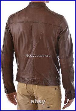 Classic Men's Brown Genuine NAPA Real Leather Jacket Western Style Zip Coat