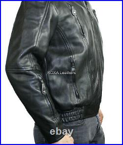 Classic Men's Genuine Cowhide Real Leather Jacket Biker Black Cow Coat Collared