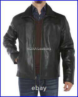 Classic Men's Genuine Cowhide Real Leather Jacket Biker Cow Black Coat Collared