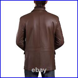 Classic Men's Genuine Lambskin Leather Blazer Jacket Soft TWO BUTTON Brown Coat