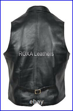 Classic Men's Lambskin Authentic Leather Waist Jacket Biker Black Vest Coat