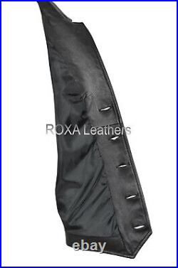 Classic Men's Lambskin Authentic Leather Waist Jacket Biker Black Vest Coat