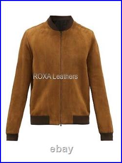 Classic Pattern Men Suede 100% Leather Jacket Biker Casual Wear Tan Western Coat