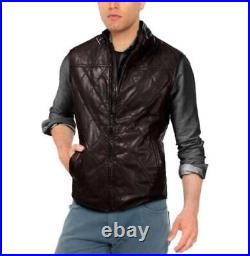 Classic Western Black Waistcoat Zipper Men Lambskin Leather Vest Coat Jacket