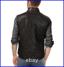 Classic Western Black Waistcoat Zipper Men Lambskin Leather Vest Coat Jacket