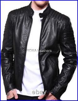 Classy Style Men Black Genuine Sheepskin 100% Leather Jacket Hand Made Coat